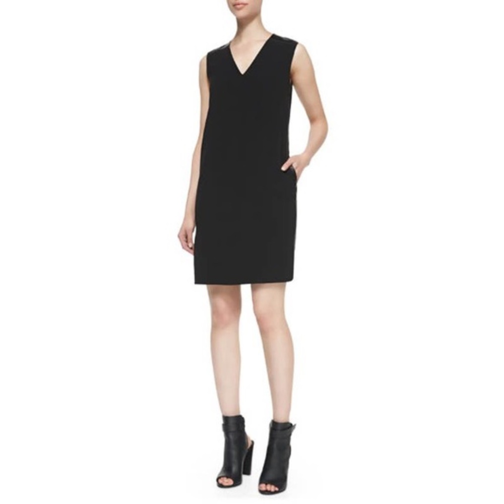 NEW Vince Black Dress w Leather Trim